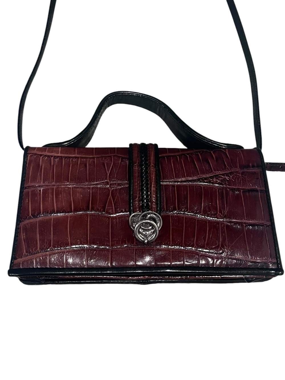 34) Brighton Burgundy Croc-Embossed Leather Crossbody Bag